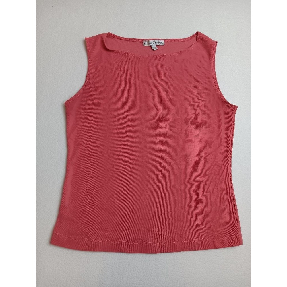 Moa Moa Womens L Coral Pink Sleeveless Stretch Tank Top Boat Neck Nylon USA